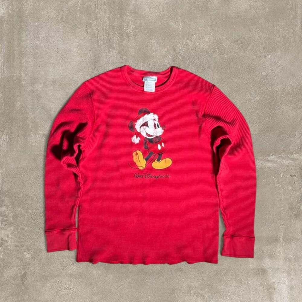 Walt Disney World Mickey Mouse Thermal Long Sleeve Shirt Size M Red